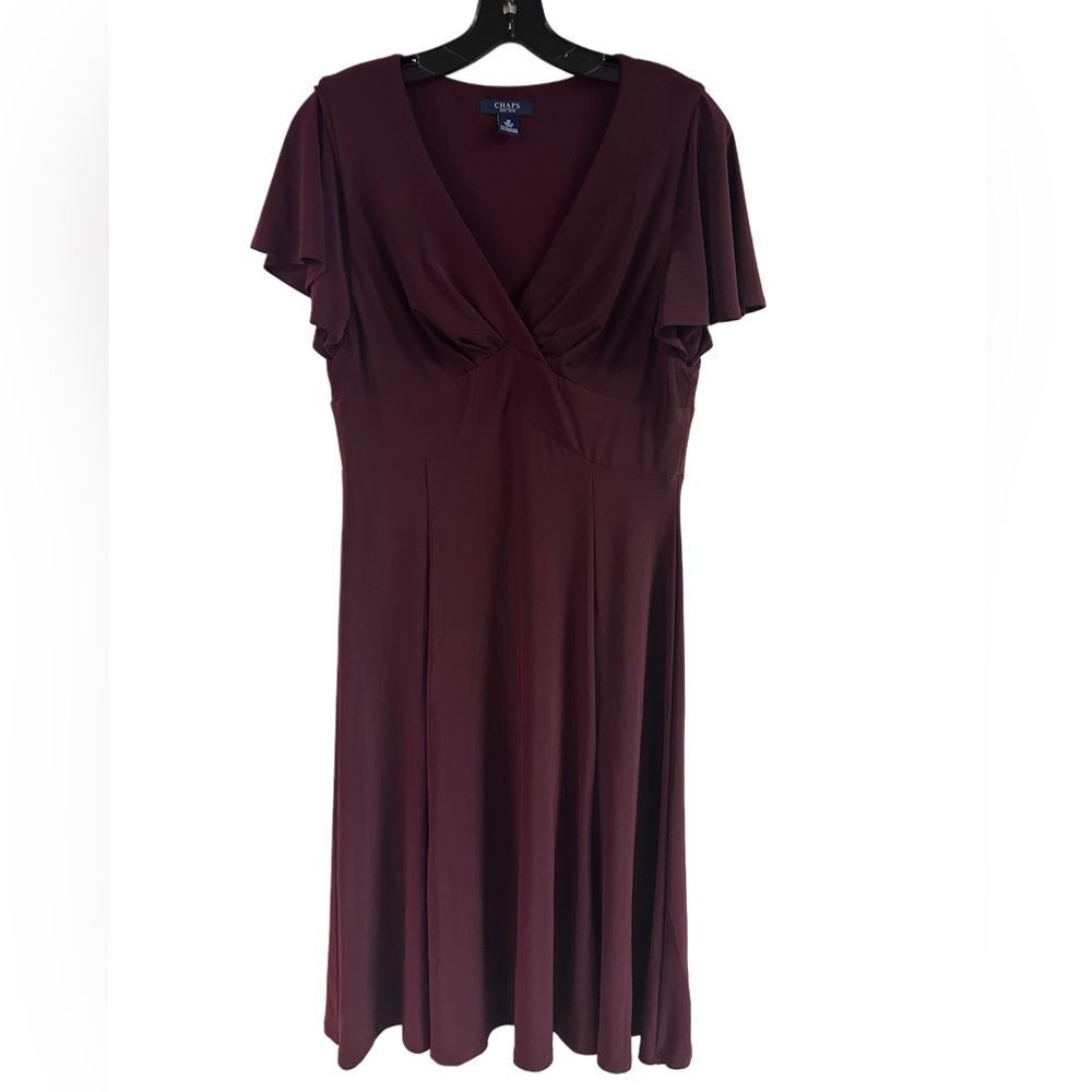 Chaps Burgundy Short Sleeve Flare Dress Size M